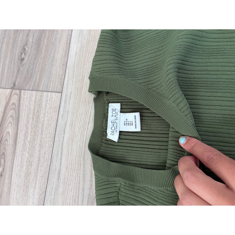 Rachel Zoe Olive Green Ribbed Knit 2 Piece Set Crop Top Maxi Skirt Side Slit L - Picture 5 of 6